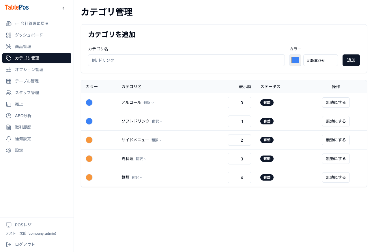 カテゴリ管理画面