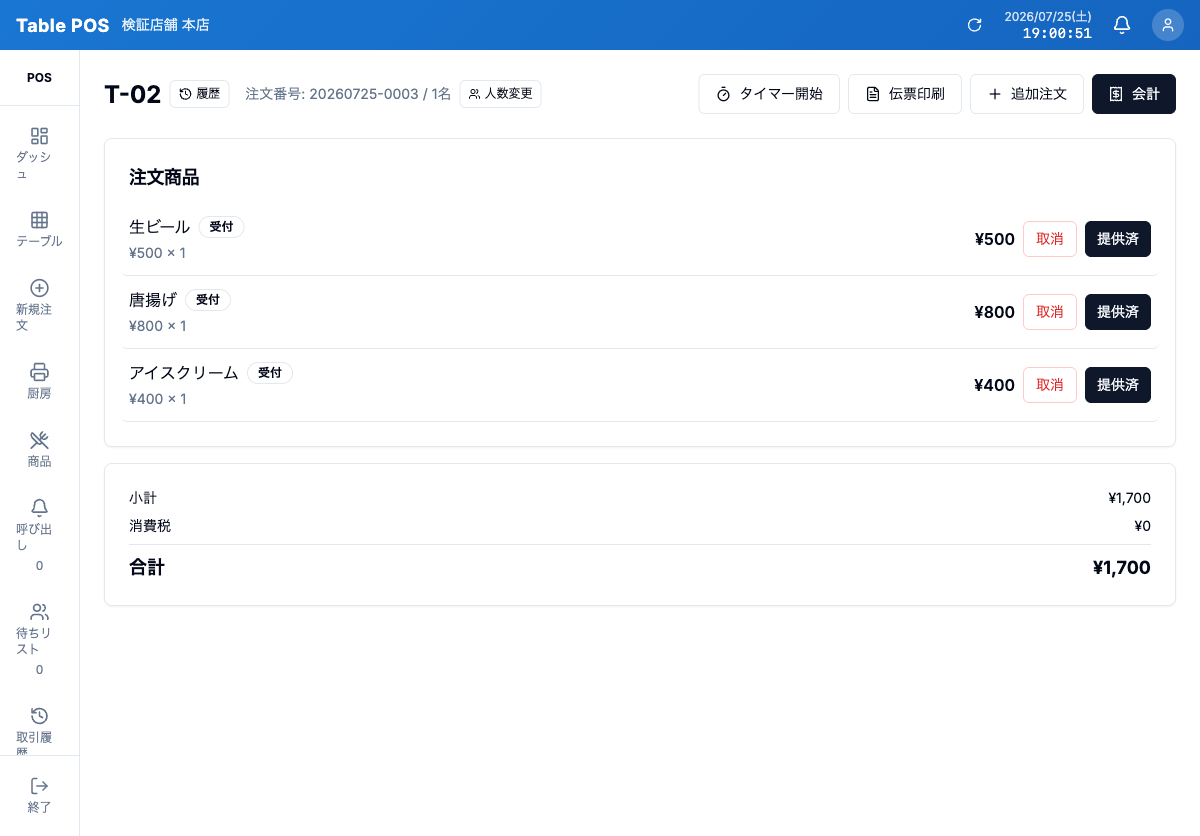 追加後のテーブル詳細画面